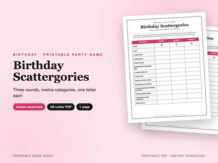 Birthday Scattergories