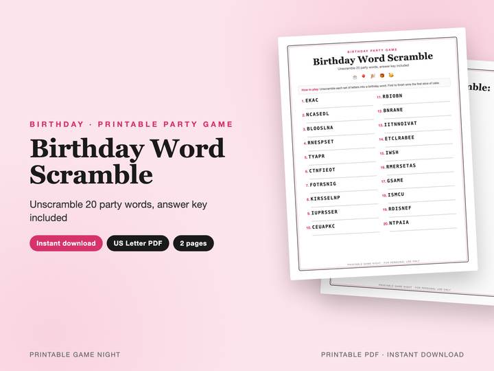 Birthday Word Scramble