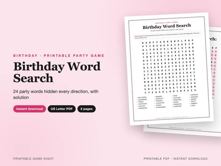 Birthday Word Search