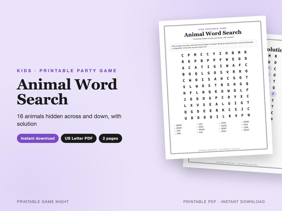 Animal Word Search