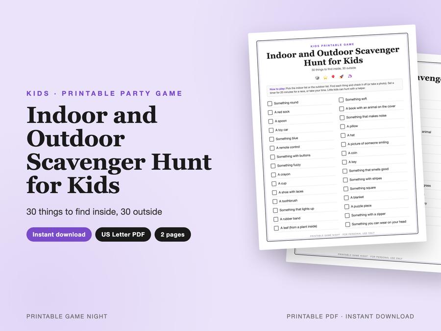 Indoor and Outdoor Scavenger Hunt for Kids