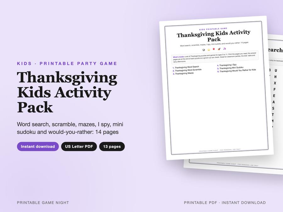 Thanksgiving Kids Activity Pack
