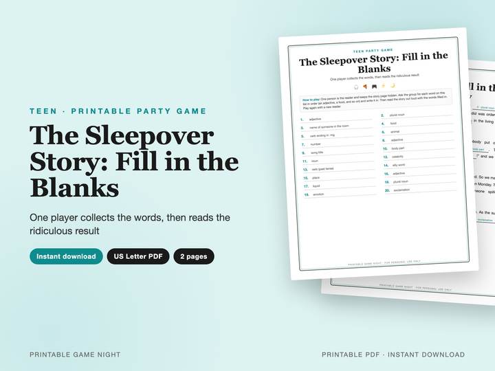 The Sleepover Story: Fill in the Blanks