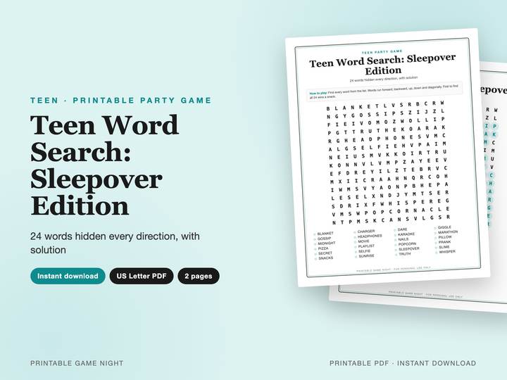 Teen Word Search: Sleepover Edition