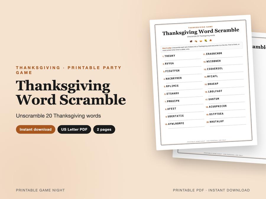 Thanksgiving Word Scramble