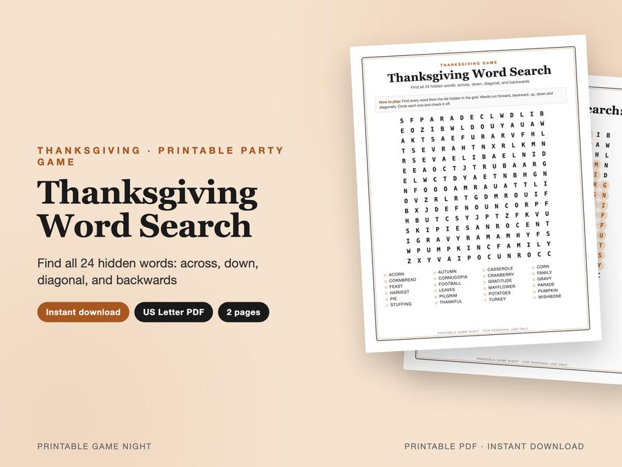 Thanksgiving Word Search